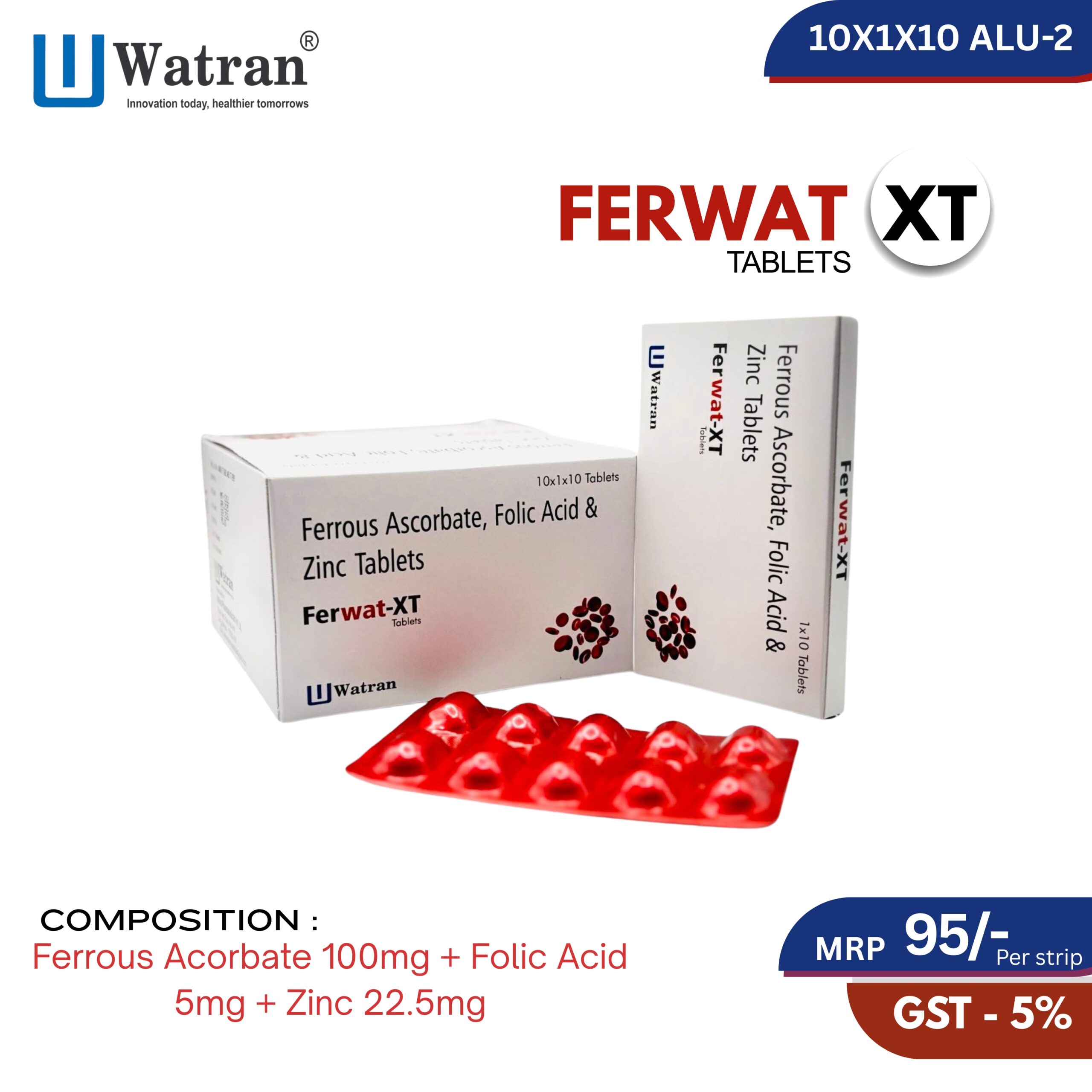 Ferrous Acorbate 100mg + Folic Acid 5mg + Zinc