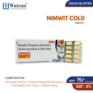 Nimesulide 100mg + Cetirizine Dihydrochloride 5mg +Phenylephrine Hcl 10mg + Caffeine 30mg