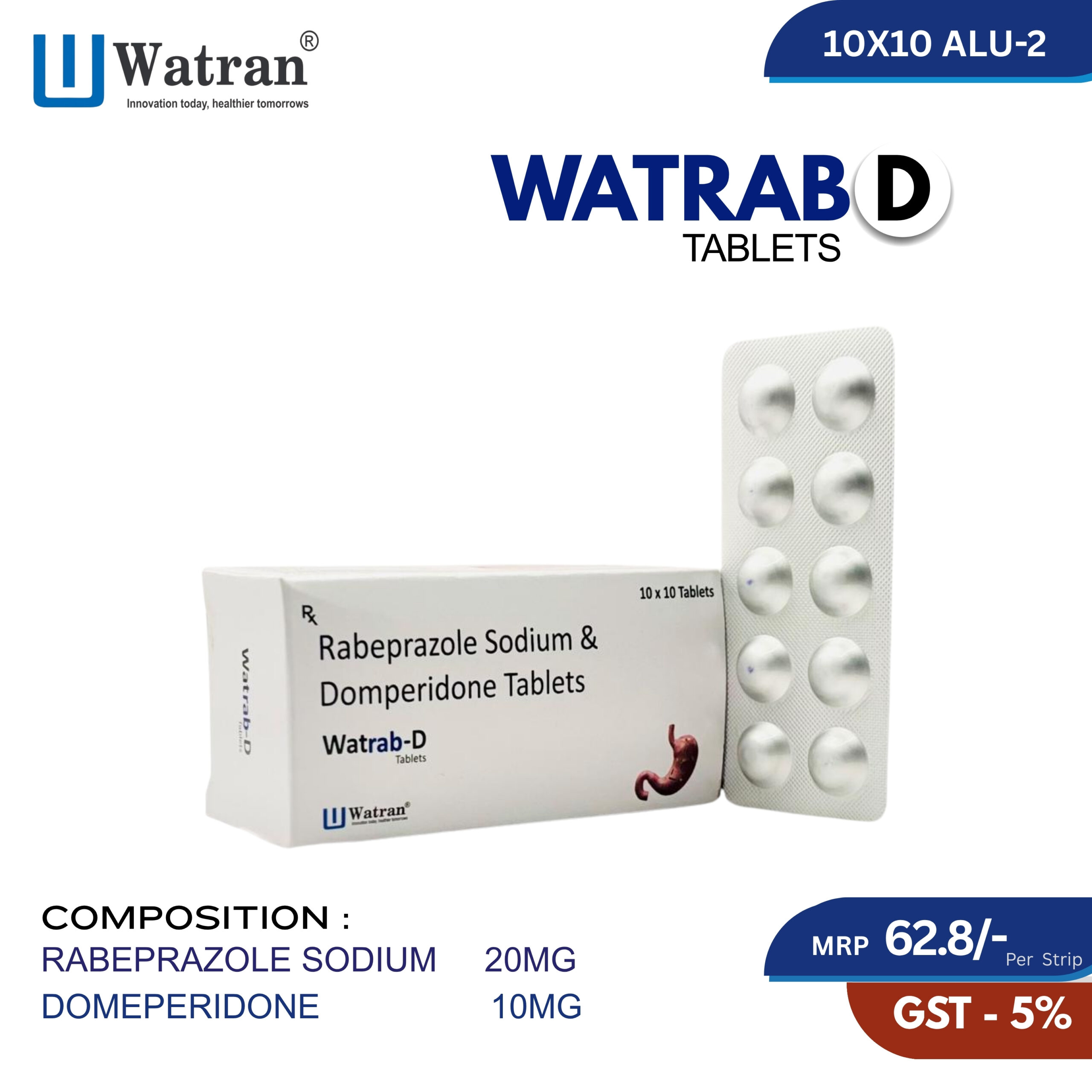 Rabeprazole sodium 20mg + Domperidone 10mg -wATRAB-D