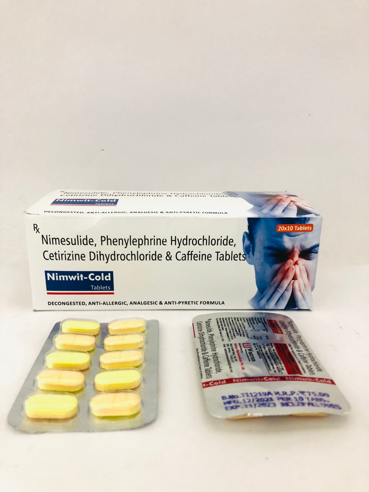 Nimesulide 100 mg + Cetirizine Dihydrochloride 5 mg + Phenylephrine Hcl 10 mg + Caffeine 30 mg