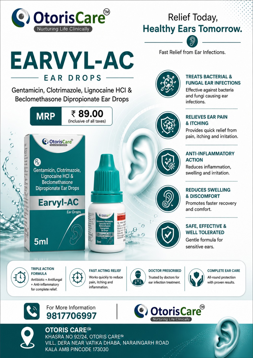 Gentamicin,Clotrimazole,Lignocaine HCL & Beclomethasone Dipropionate Ear Drops